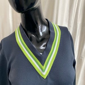 NIKE charcoal gray sweater with spring green v neck.